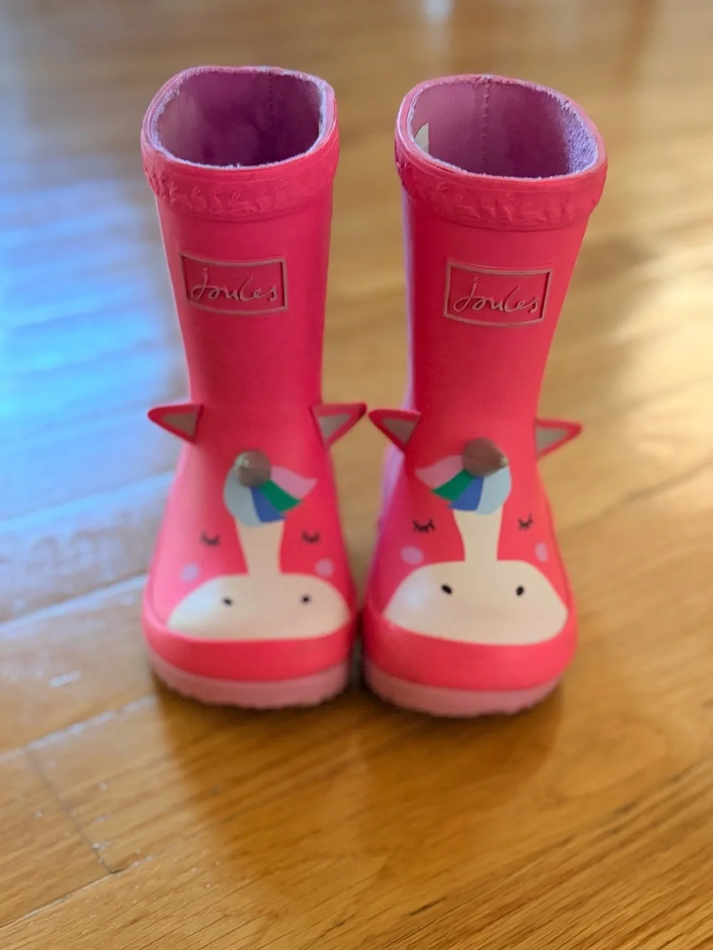 Joules Bright Pink Unicorn Kids Rain Boots
